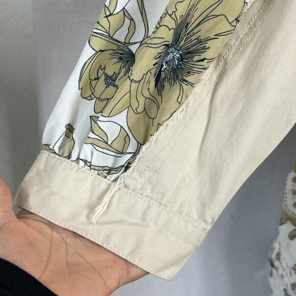 POL Overcoat Jacket Women's L Button Up Collage Lace Floral Beige Distressed - Picture 4 of 10